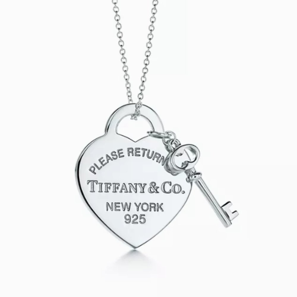 Return to Tiffany - Heart Tag with Key Pendant Necklace (Silver)